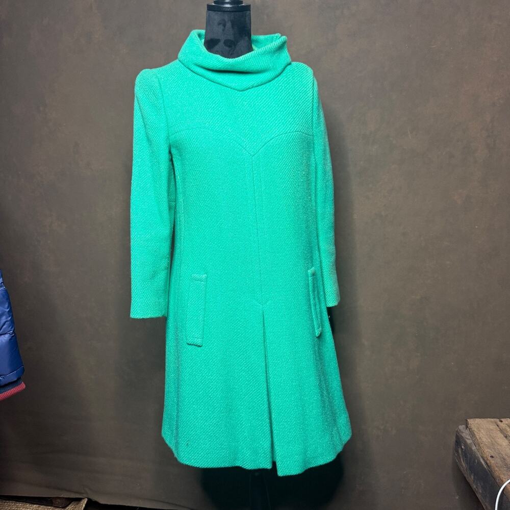 Vintage 1950s Joseph Magnin Emerald Green Wool Coat Mod Swing Style Mid Century